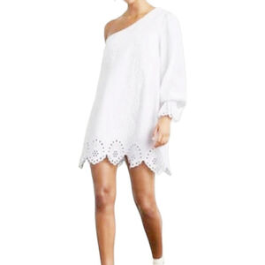 New Hill House Home Linen Eyelet Mila One Shoulder Dress NWT White Sz M